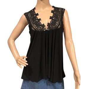 ATINA Cristina Lace Yoke Sleeveless V Neck Sexy Solid T-Shirt Top Sz M